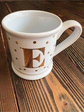 PIER 1 IMPORTS • “E” gold polkadot mini mug espresso shot glass